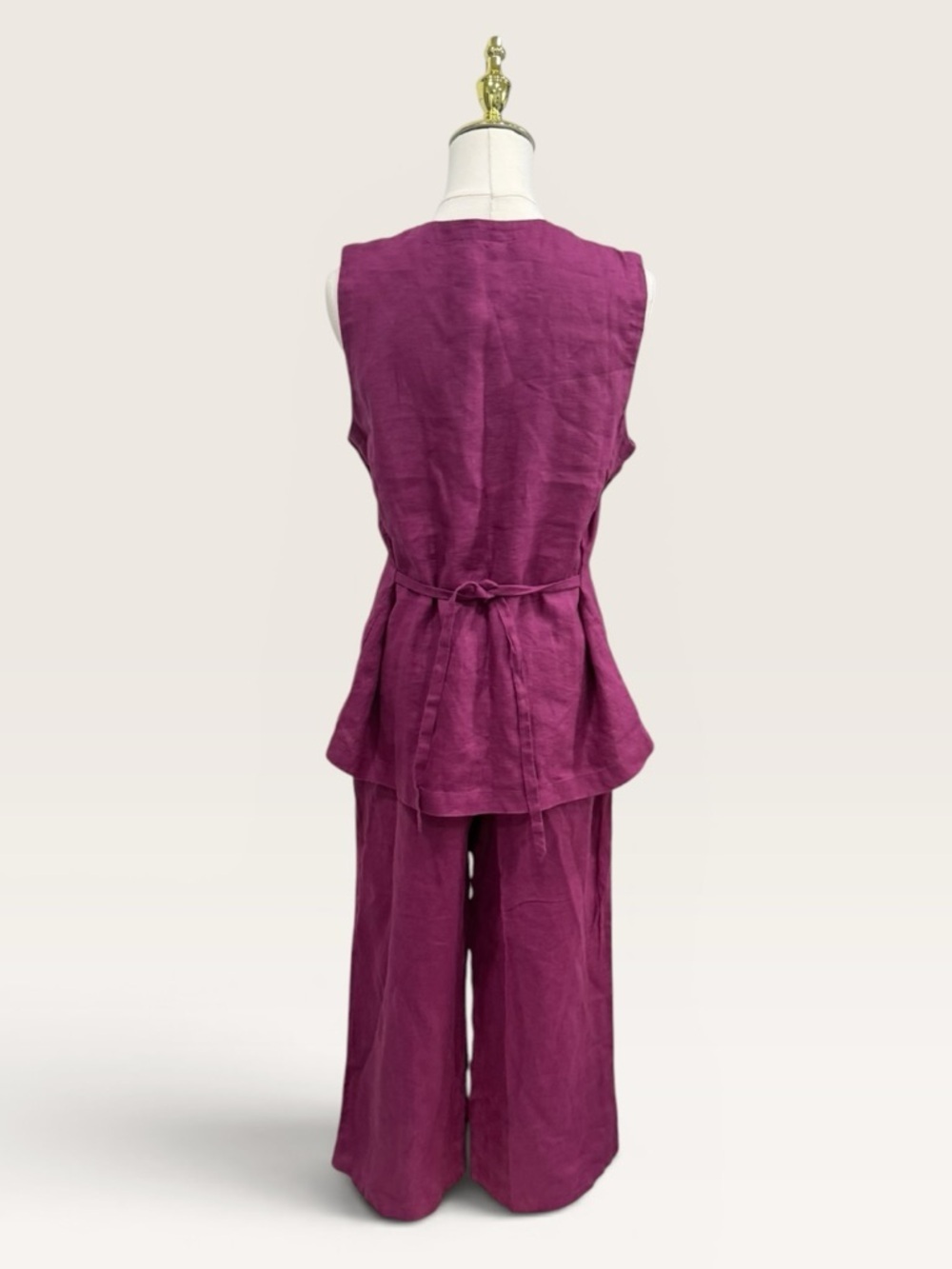Eileen Fisher Organic Linen Crop Wide Pant & Round Neck Long Vest Set Sangria XS - Picture 3 of 16